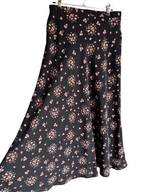 Vintage 90s Ditsy Floral Print Midi Skirt Sz 8 Cottagecore Dark Romantic Spring